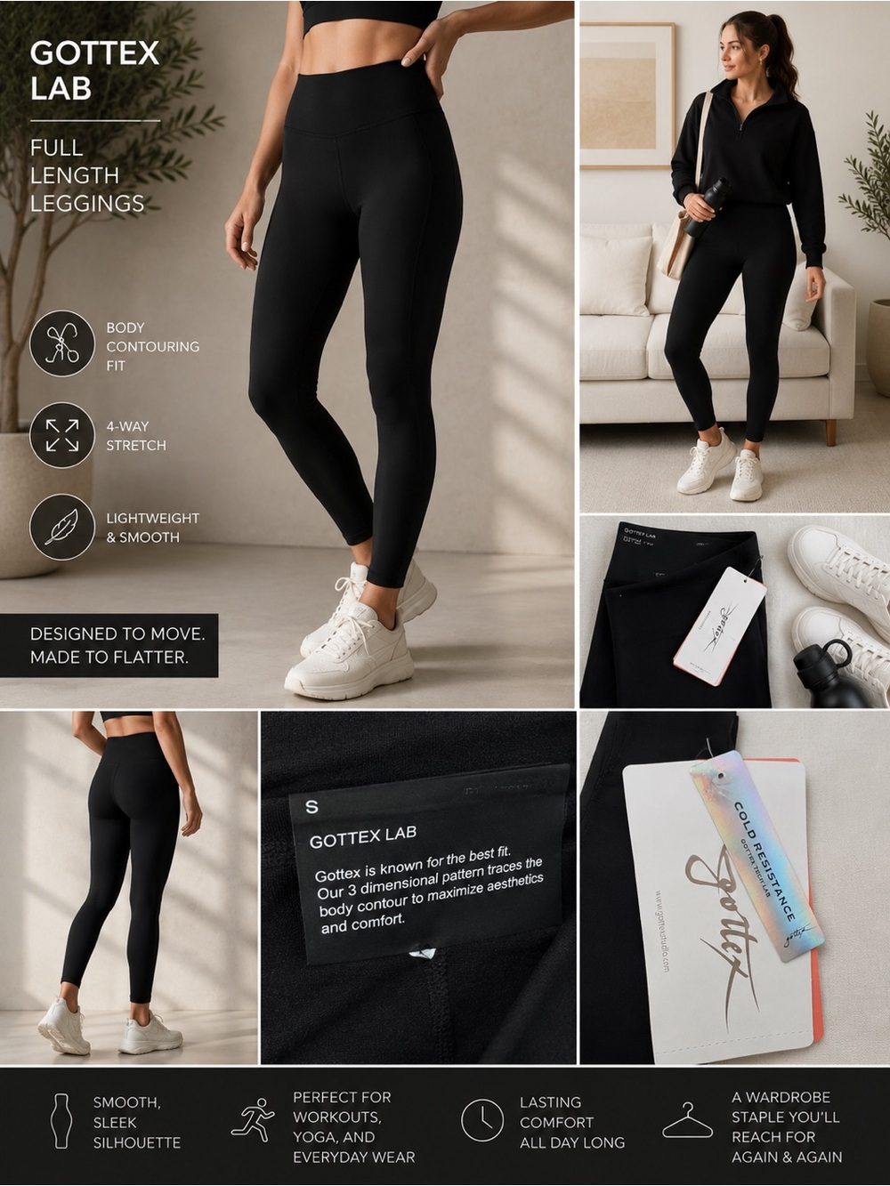 Gottex Lab Black Full Length Leggings NWT Size S